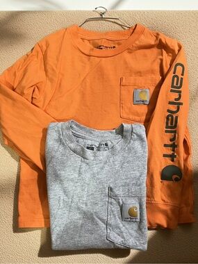 Carhartt Kids Long-Sleeve Pocket Tee Duo — Orange & Gray